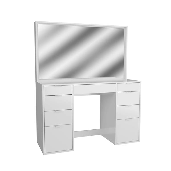 Kahari Modern Vanity Table with Mirror & 9 Drawers, 47.2"W Makeup Desk  Wooden Bazar