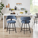 Kassy Swivel Full Back Linen Upholstered Metal Bar and Counter Stool (Set of 2)  Wooden Bazar
