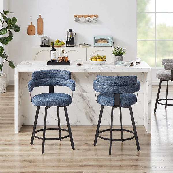 Kassy Swivel Full Back Linen Upholstered Metal Bar and Counter Stool (Set of 2)  Wooden Bazar
