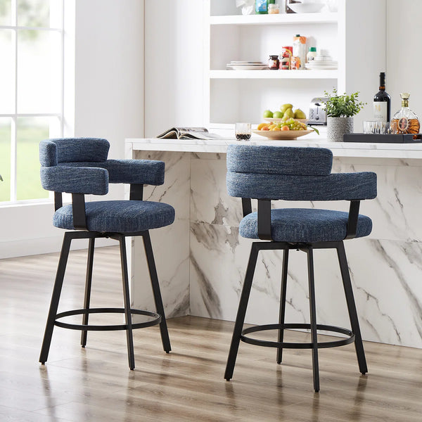 Kassy Swivel Full Back Linen Upholstered Metal Bar and Counter Stool (Set of 2)  Wooden Bazar