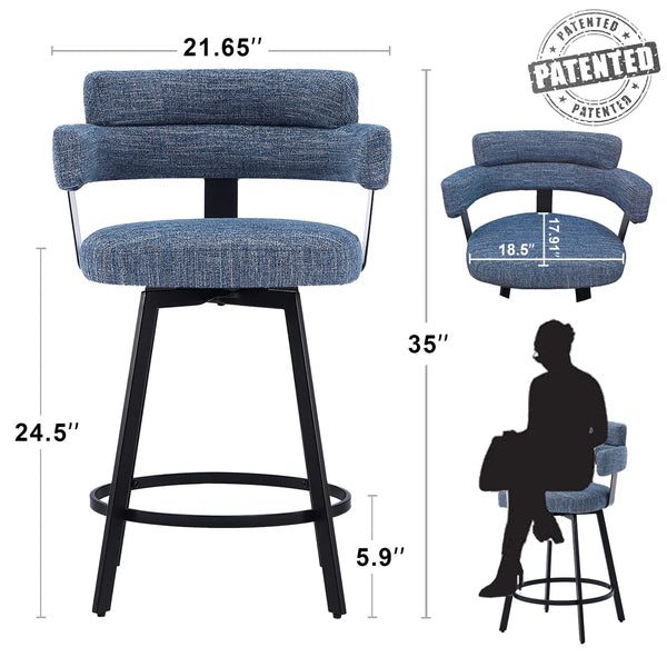Kassy Swivel Full Back Linen Upholstered Metal Bar and Counter Stool (Set of 2)  Wooden Bazar