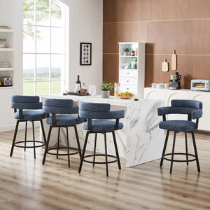 Kassy Swivel Full Back Linen Upholstered Metal Bar and Counter Stool (Set of 2)  Wooden Bazar