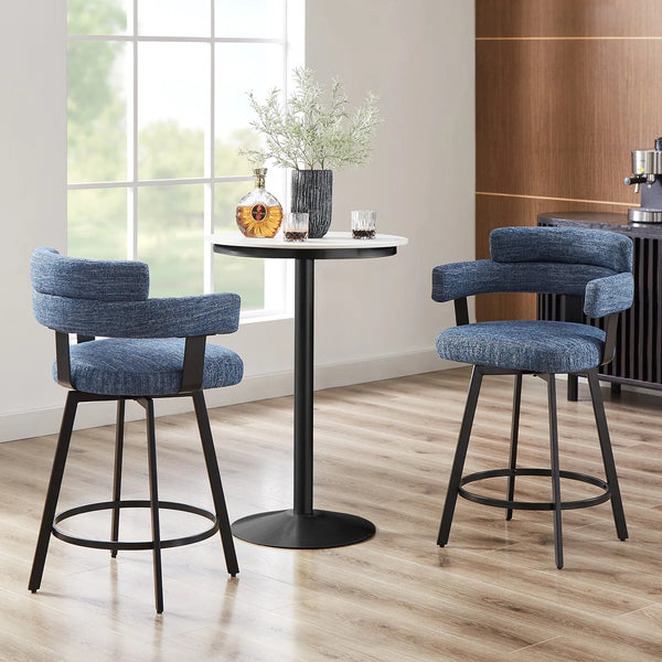 Kassy Swivel Full Back Linen Upholstered Metal Bar and Counter Stool (Set of 2)  Wooden Bazar
