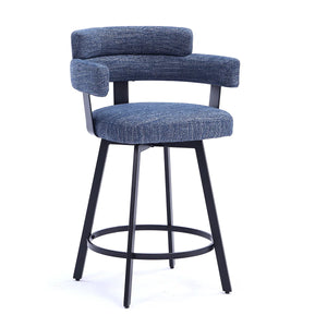 Kassy Swivel Full Back Linen Upholstered Metal Bar and Counter Stool (Set of 2)  Wooden Bazar