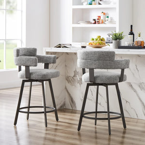 Kassy Swivel Full Back Linen Upholstered Metal Bar and Counter Stool (Set of 2)  Wooden Bazar