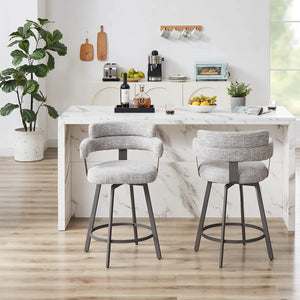 Kassy Swivel Full Back Linen Upholstered Metal Bar and Counter Stool (Set of 2)  Wooden Bazar