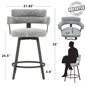 Kassy Swivel Full Back Linen Upholstered Metal Bar and Counter Stool (Set of 2)  Wooden Bazar