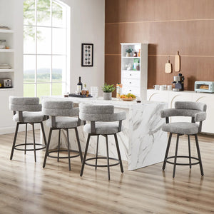 Kassy Swivel Full Back Linen Upholstered Metal Bar and Counter Stool (Set of 2)  Wooden Bazar