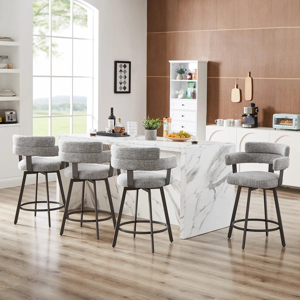 Kassy Swivel Full Back Linen Upholstered Metal Bar and Counter Stool (Set of 2)  Wooden Bazar