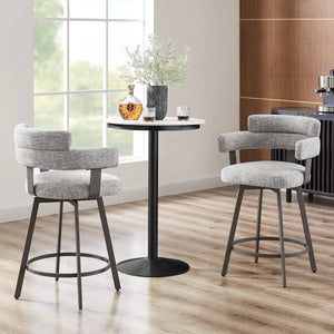 Kassy Swivel Full Back Linen Upholstered Metal Bar and Counter Stool (Set of 2)  Wooden Bazar