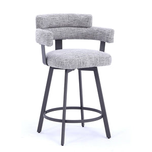 Kassy Swivel Full Back Linen Upholstered Metal Bar and Counter Stool (Set of 2)  Wooden Bazar