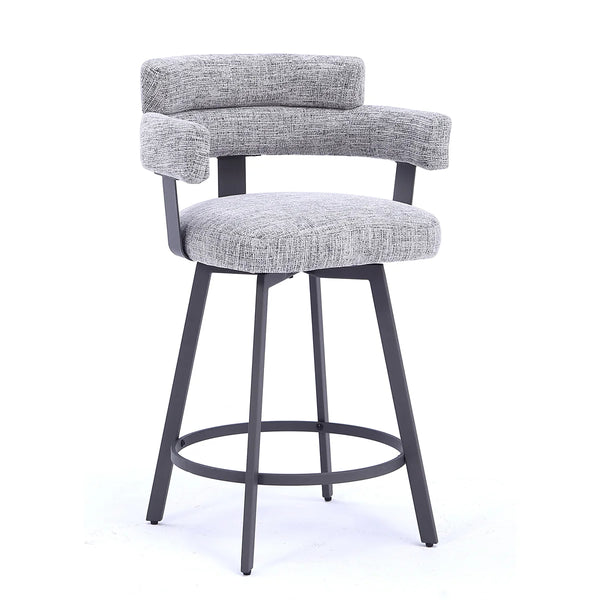 Kassy Swivel Full Back Linen Upholstered Metal Bar and Counter Stool (Set of 2)  Wooden Bazar