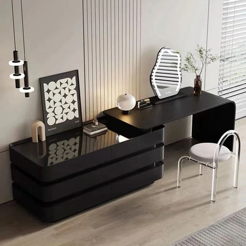 l shaped dresser Zalexted Extendable L-Shaped Makeup Vanity Dresser Desk with Led Light