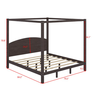 King-Size Solid Wood Canopy Platform Bed With Headboard And Support Legs