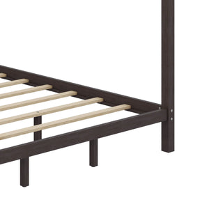 King-Size Solid Wood Canopy Platform Bed With Headboard And Support Legs