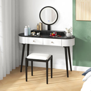 Kiree 4-Drawer Lighted Mirror Vanity Set with Stool  Wooden Bazar
