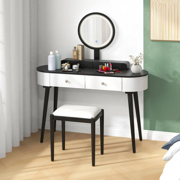 Kiree 4-Drawer Lighted Mirror Vanity Set with Stool  Wooden Bazar