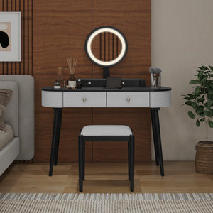 Kiree 4-Drawer Lighted Mirror Vanity Set with Stool  Wooden Bazar