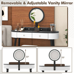 Kiree 4-Drawer Lighted Mirror Vanity Set with Stool  Wooden Bazar