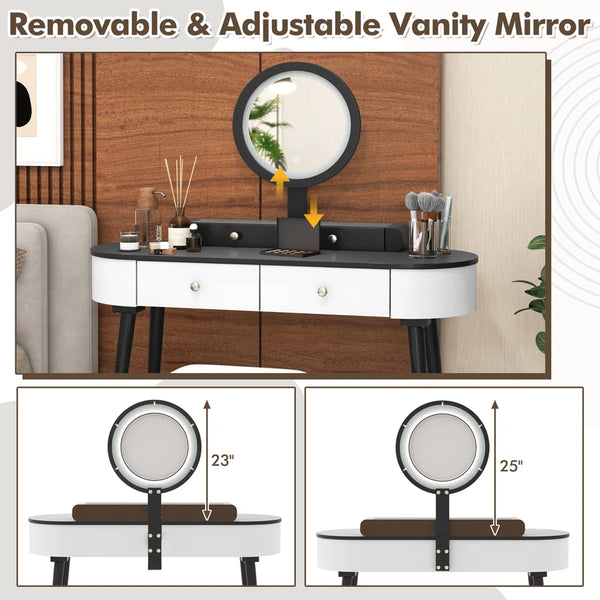 Kiree 4-Drawer Lighted Mirror Vanity Set with Stool  Wooden Bazar