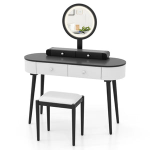 Kiree 4-Drawer Lighted Mirror Vanity Set with Stool  Wooden Bazar