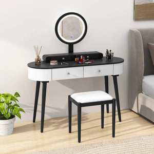 Kiree 4-Drawer Lighted Mirror Vanity Set with Stool  Wooden Bazar