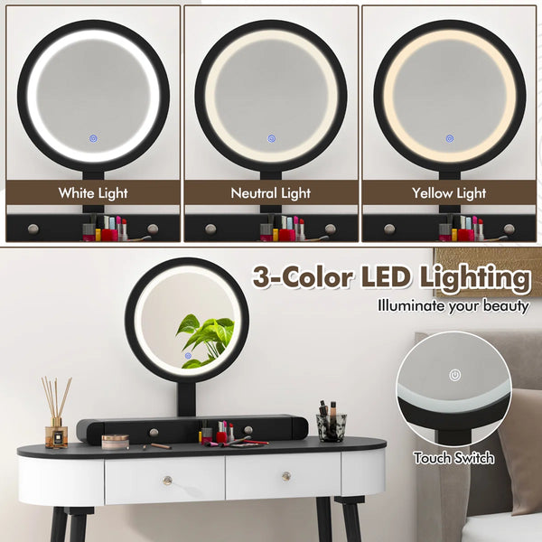 Kiree 4-Drawer Lighted Mirror Vanity Set with Stool  Wooden Bazar