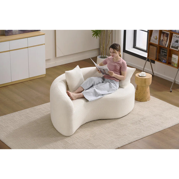 LY-042 S-Curved Chenille Sectional Sofa: Dual-Depth (21.3" & 26.8"), Coral Pink, No Assembly, Compact For Small Spaces, 400 Lbs, 66.9" L  Wooden Bazar