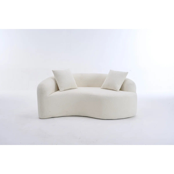 LY-042 S-Curved Chenille Sectional Sofa: Dual-Depth (21.3" & 26.8"), Coral Pink, No Assembly, Compact For Small Spaces, 400 Lbs, 66.9" L  Wooden Bazar