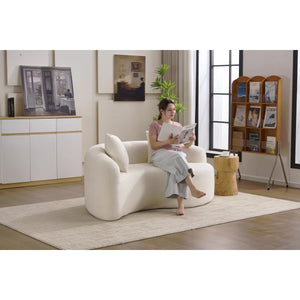 LY-042 S-Curved Chenille Sectional Sofa: Dual-Depth (21.3" & 26.8"), Coral Pink, No Assembly, Compact For Small Spaces, 400 Lbs, 66.9" L  Wooden Bazar