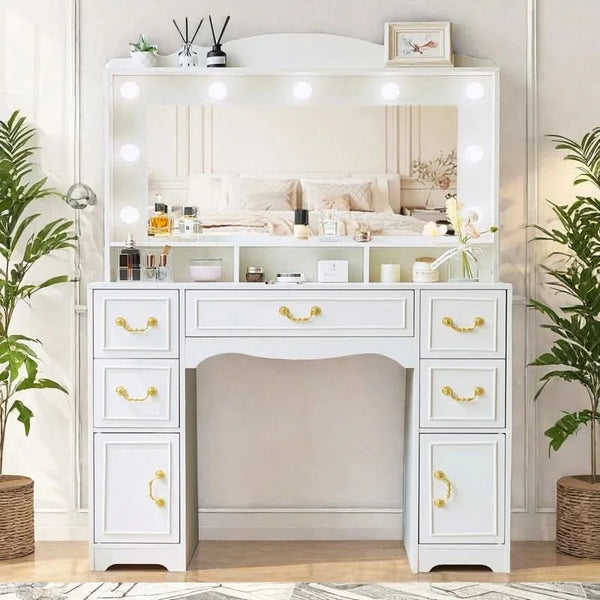 Pioner Large Farmhouse Makeup Vanity Desk With Lightes and Mirror Pioner Large Farmhouse Makeup Vanity Desk With Lightes and Mirror