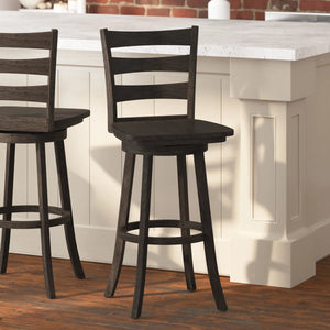Laurel Ladderback Wooden Swivel Dining Stool With Footrest  Wooden Bazar