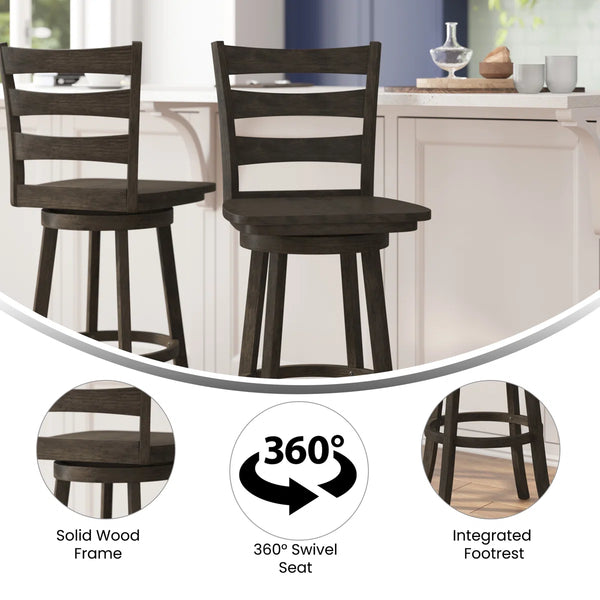 Laurel Ladderback Wooden Swivel Dining Stool With Footrest  Wooden Bazar