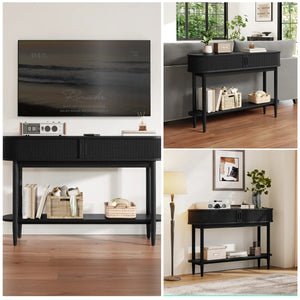 Leathia Modern Fluted Console Table  Wooden Bazar