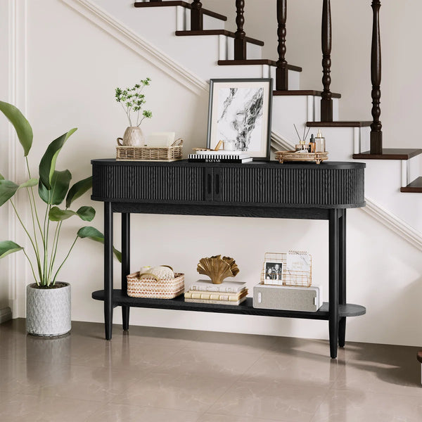 Leathia Modern Fluted Console Table  Wooden Bazar