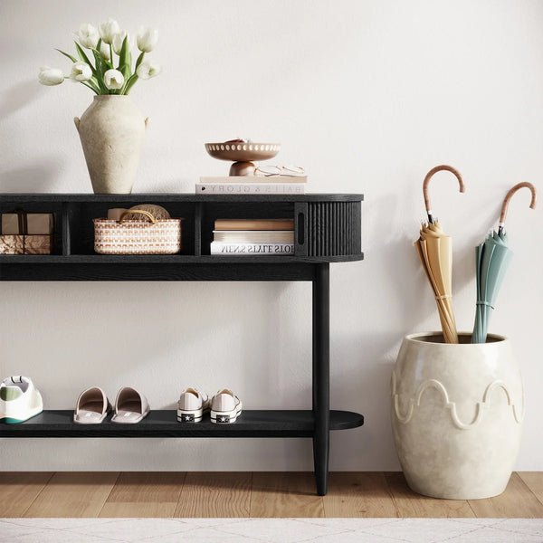 Leathia Modern Fluted Console Table  Wooden Bazar
