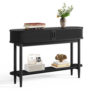 Fluted Console Table with Modern Textured Design  Wooden Bazar