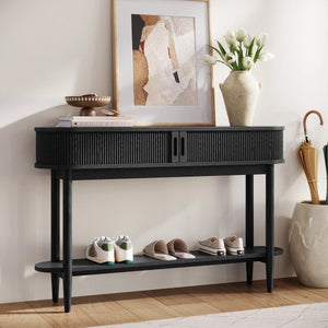 Leathia Modern Fluted Console Table  Wooden Bazar