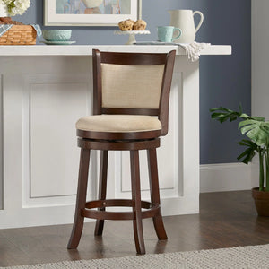 Leda Swivel Upholstered Counter Stool with Solid Wood Frame  Wooden Bazar