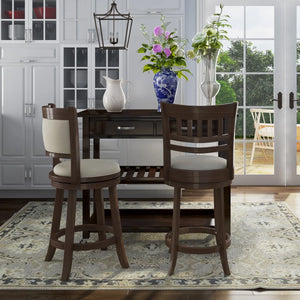 Leda Swivel Upholstered Counter Stool with Solid Wood Frame  Wooden Bazar