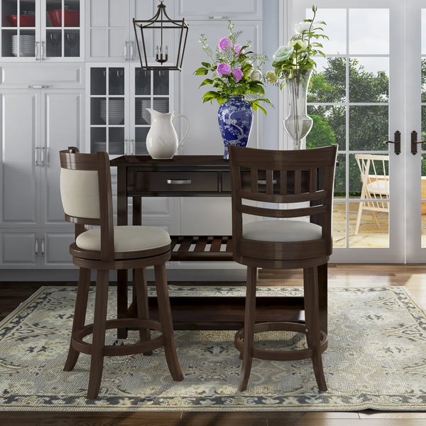 Leda Swivel Upholstered Counter Stool with Solid Wood Frame  Wooden Bazar