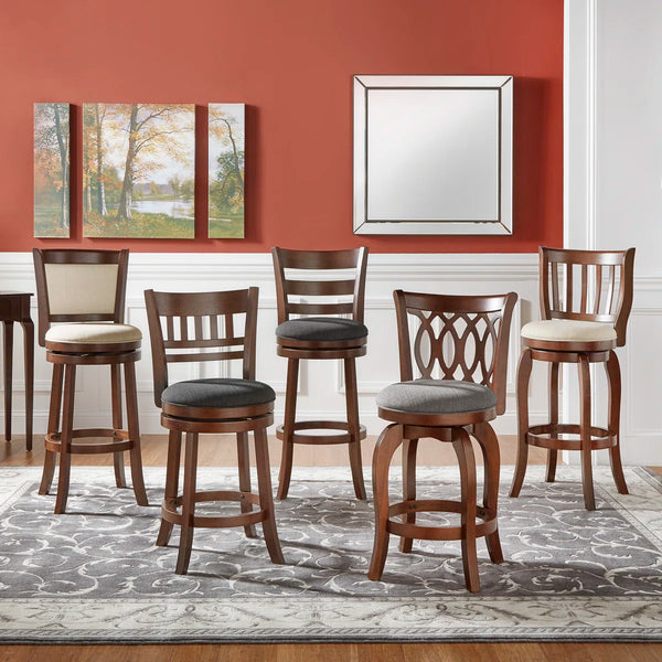 Leda Swivel Upholstered Counter Stool with Solid Wood Frame  Wooden Bazar