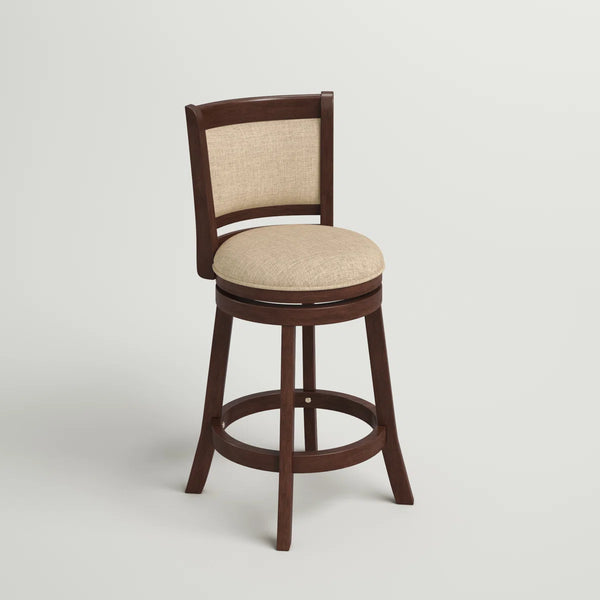 Leda Swivel Upholstered Counter Stool with Solid Wood Frame  Wooden Bazar