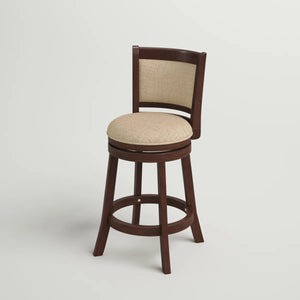 Leda Swivel Upholstered Counter Stool with Solid Wood Frame  Wooden Bazar