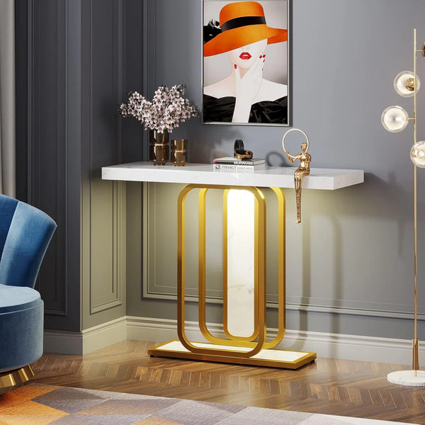 Modern Console Table with LED Lights for Entryway, Hallway & Living Room  Wooden Bazar