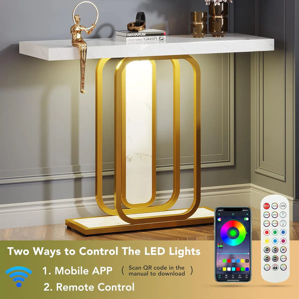 Modern Console Table with LED Lights for Entryway, Hallway & Living Room  Wooden Bazar