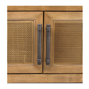 Naomi Wood Console Table with Natural Cane Storage Doors  Wooden Bazar