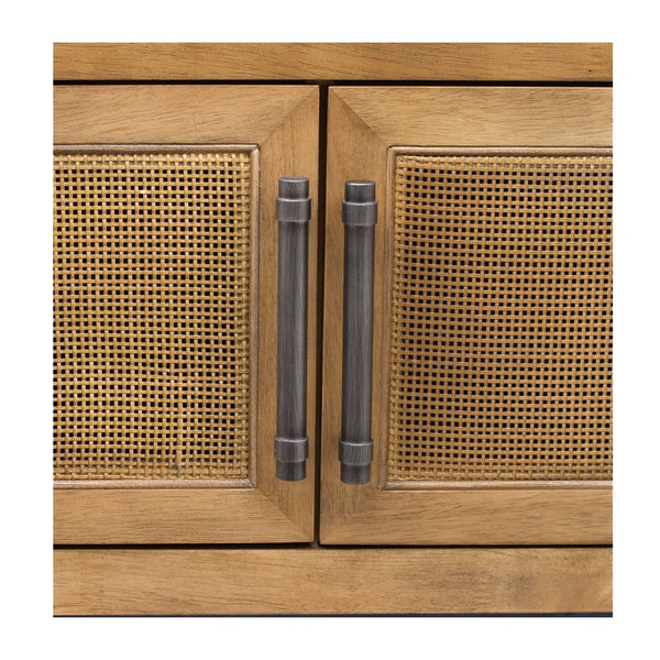 Naomi Wood Console Table with Natural Cane Storage Doors  Wooden Bazar