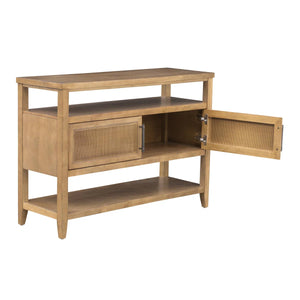 Naomi Wood Console Table with Natural Cane Storage Doors  Wooden Bazar