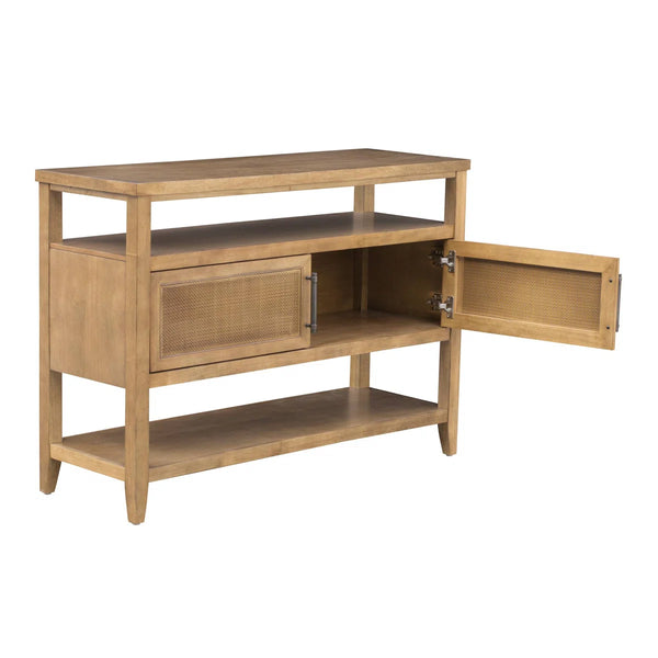 Naomi Wood Console Table with Natural Cane Storage Doors  Wooden Bazar